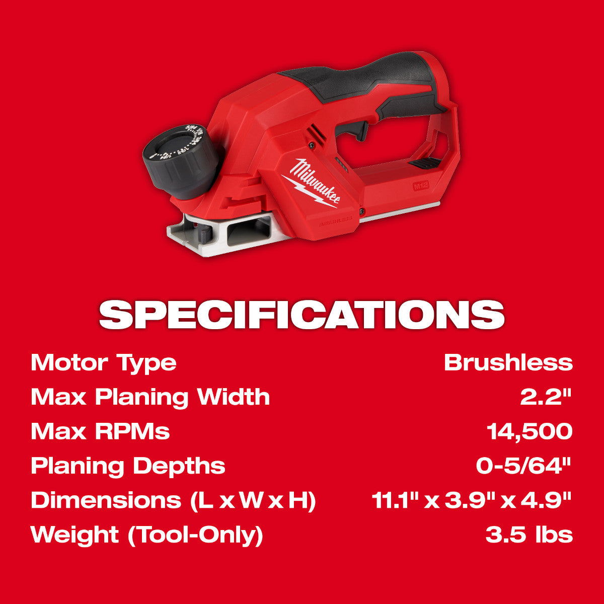 Milwaukee 2524-20 - M12™ Brushless 2" Planer