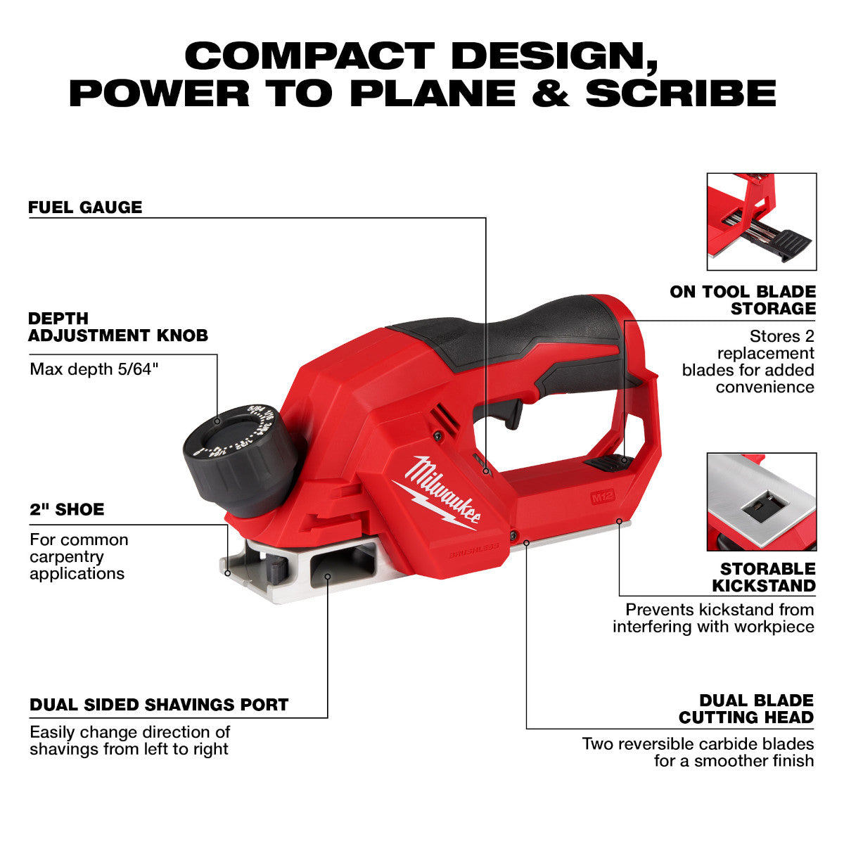 Milwaukee 2524-20 - M12™ Brushless 2" Planer