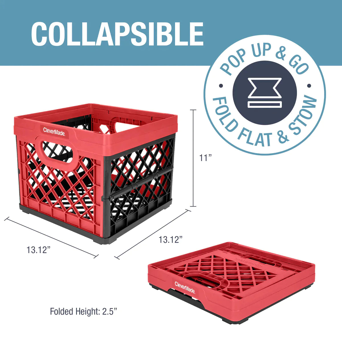 CLEVERMADE, Red Collapsible Storage Crate - 25L 044105040