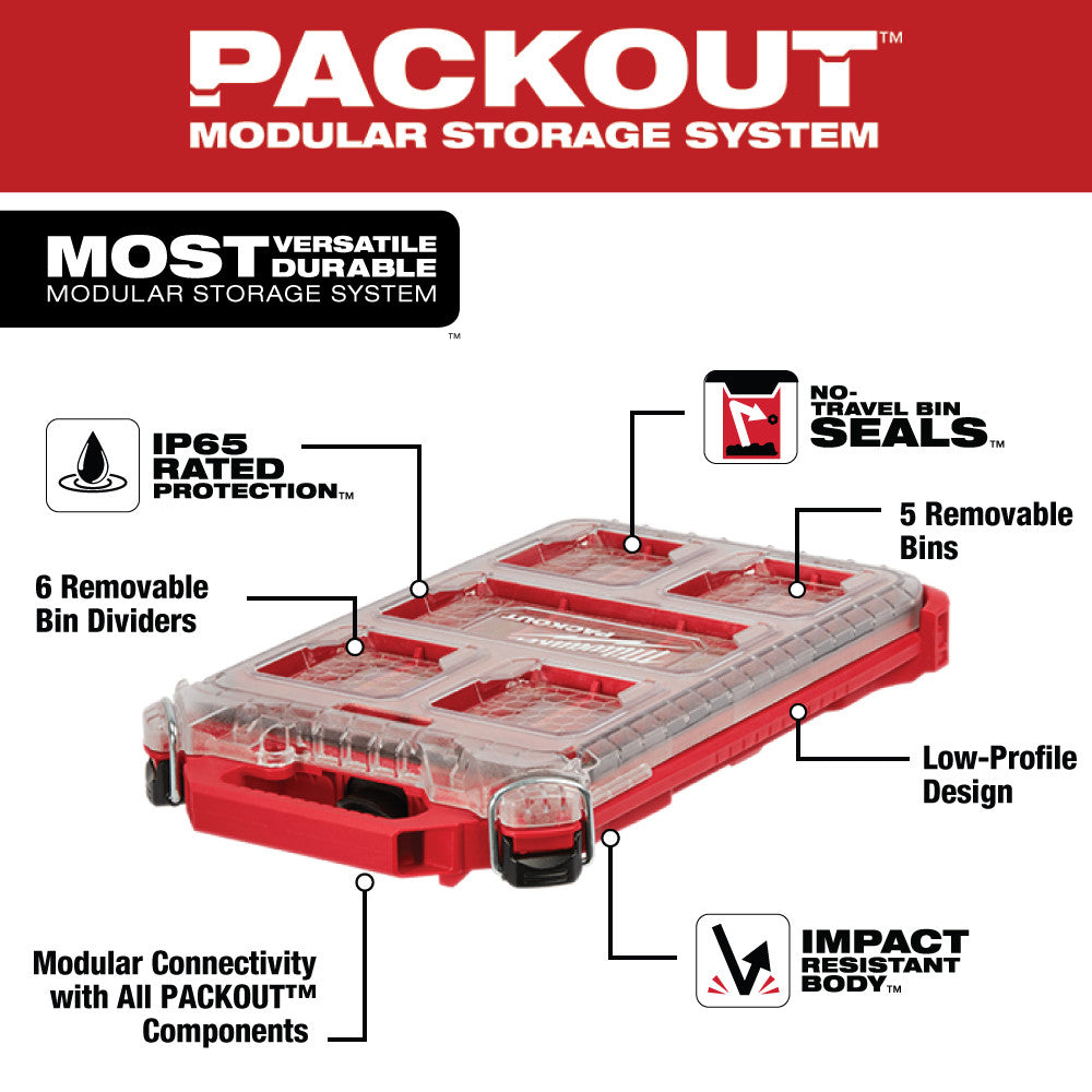 Milwaukee, 48-22-8436 PACKOUT Compact Low-Profile Small Parts Organizer 75089