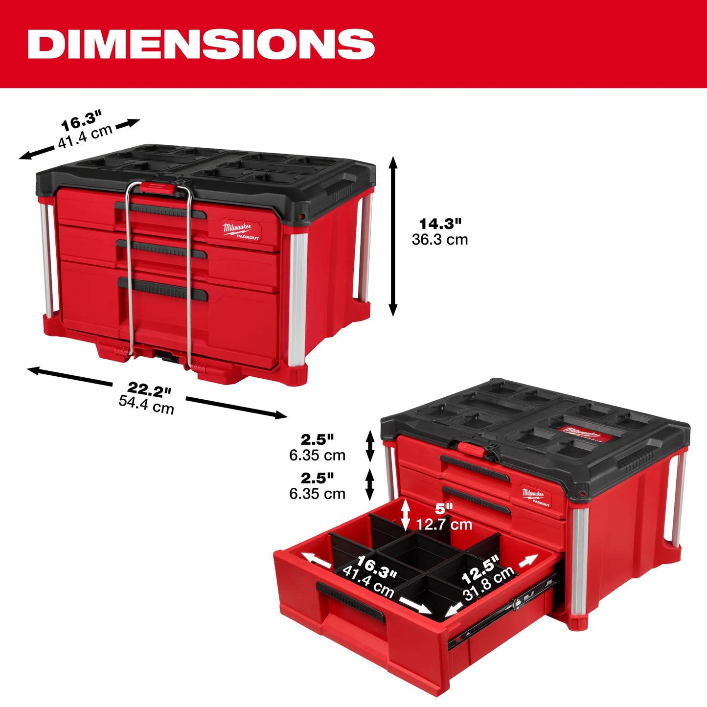 Milwaukee 48-22-8447 PACKOUT Multi-Depth 3 Drawer Tool Box 75057