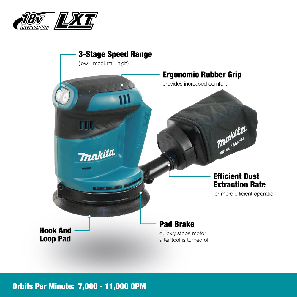 Makita DBO180Z - 18V LXT Cordless 5" Random Orbit Sander