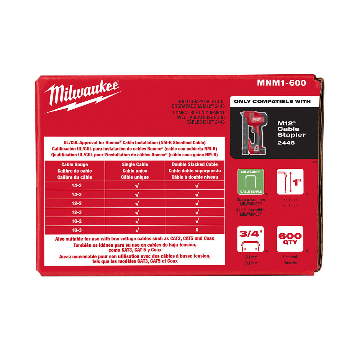 Milwaukee MNM1-600 1" Insulated Cable Staples