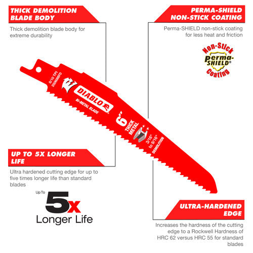 FREUD DS0908BFD-  9 in. Bi-Metal Recip Blade for Thick Metal/Demolition