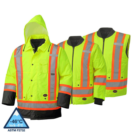 Pioneer 5021BB Waterproof 7-IN-1 Safety Parkas - Hi-Viz Yellow/Green